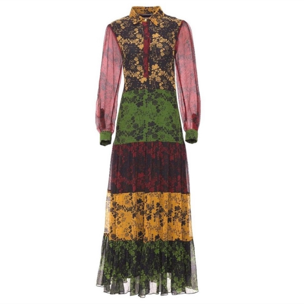 ❤️Anthropologie Mixed Roses Print 100% Silk Maxi Dress💋 by Carolina K size L